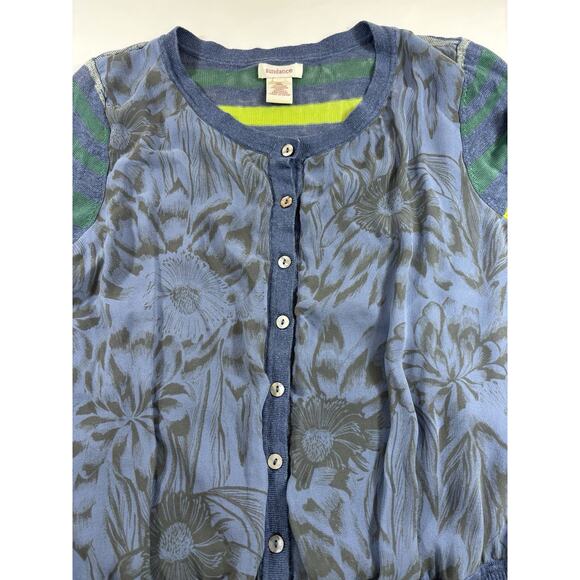 Sundance Multi Media Cardigan Blue Purple Stripe Floral Medium Linen Silk - Picture 9 of 11